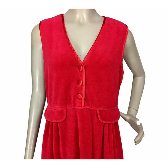 Vintage 1980's FADS Sleeveless Red Velvet Jumper Midi Dress Modest Size Small - Picture 3 of 8